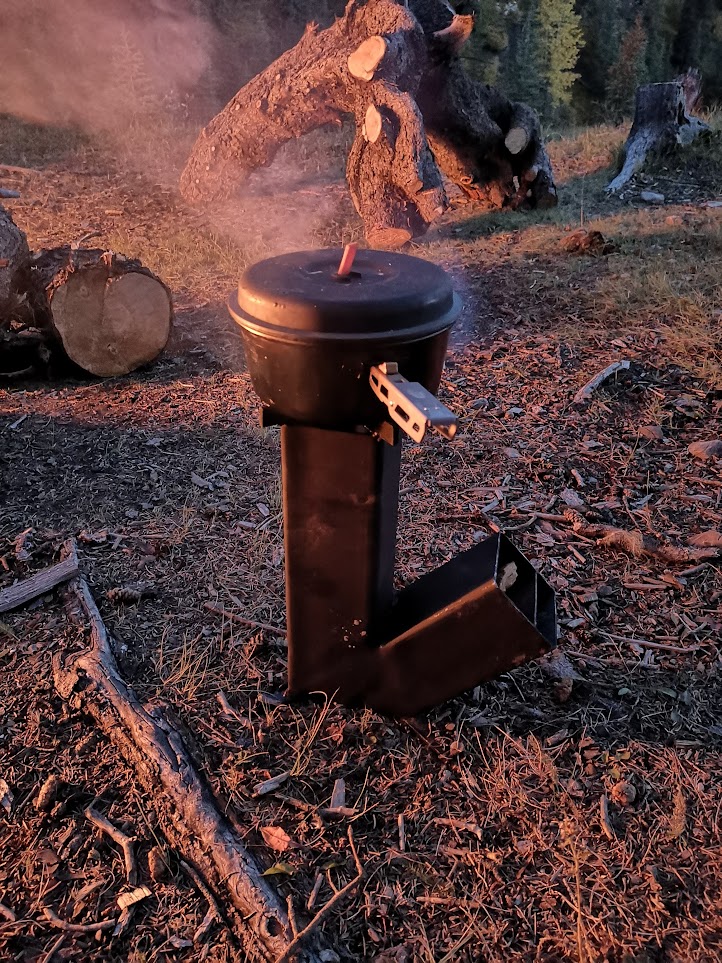 version 1 rocket stove with cooking pot
